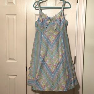 NWOT flared skirt geometric pastel print dress